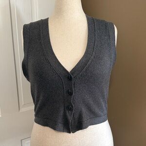 Banana Republic Charcoal Gray Cropped Ribbed Sweater Vest